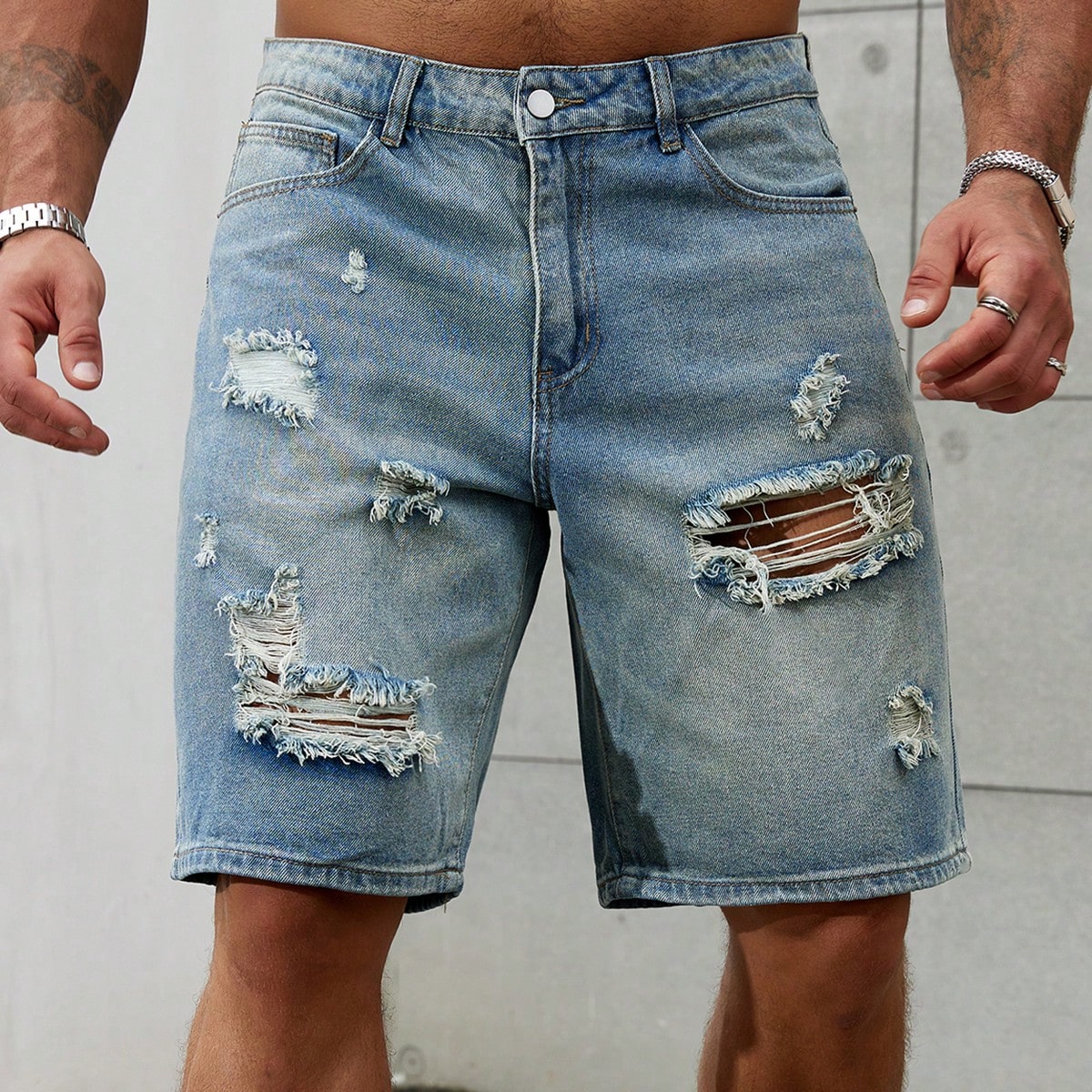 Summer Clothing Brands Men - جينز قطني قصير ممزق للرجال ،