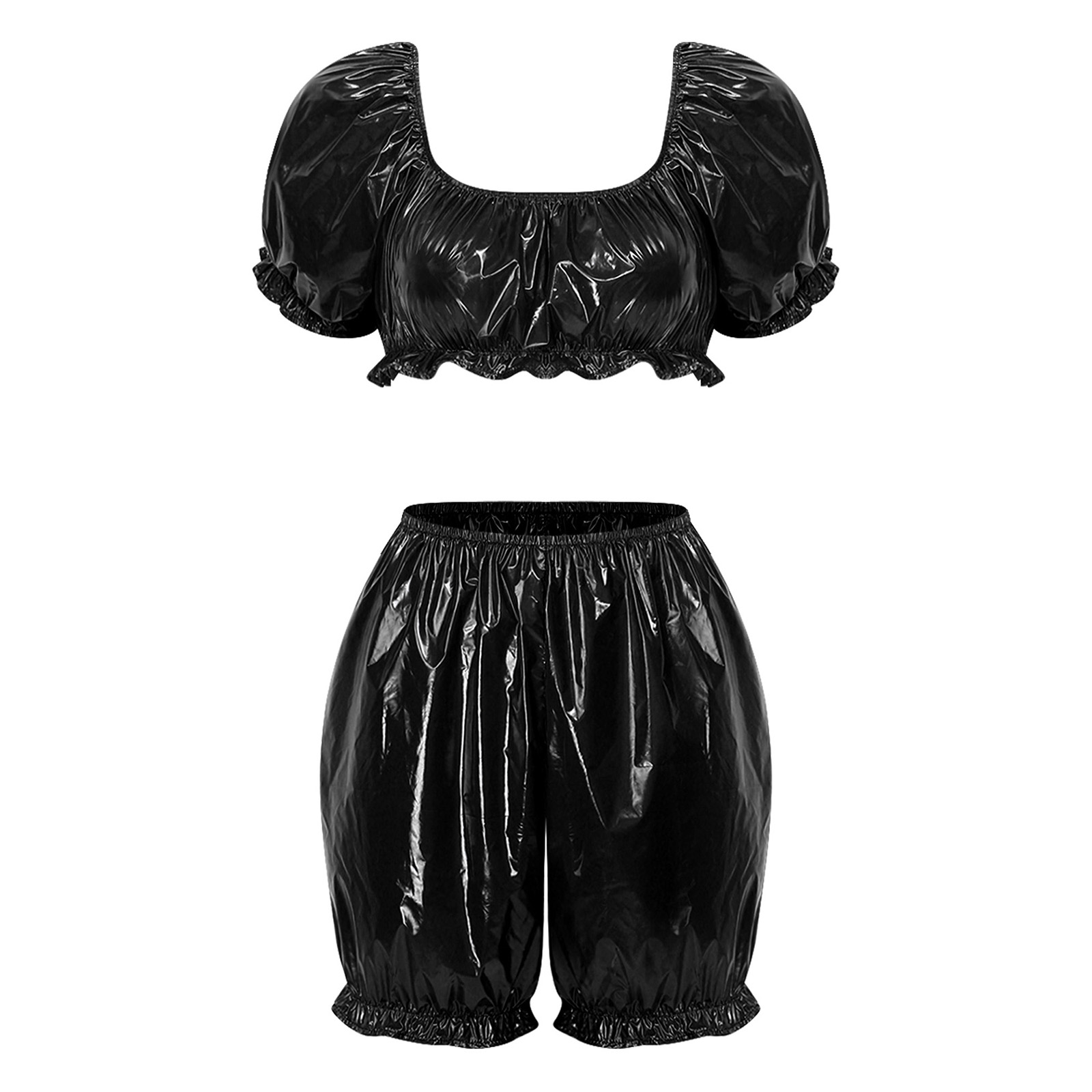 Summer Clothing Sets - ملابس نسائية من الجلد الصناعي اللامع،