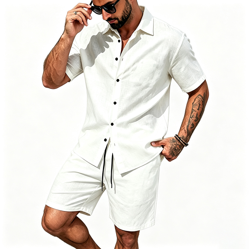 طقم رجالي من قطعتين من الكتان، - مراجعة Summer Clothing Sets وسعره